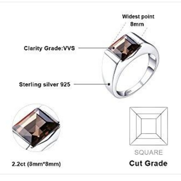 Men's Square 2.2ct Smoky Quartz Ring - Picture 5 of 5
